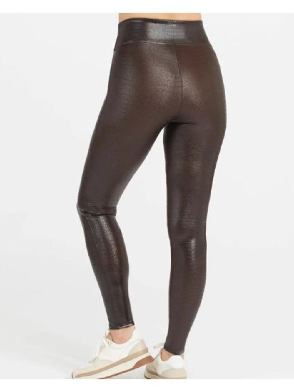 SPANX Faux Leather Croc Shine Leggings in Brown Black